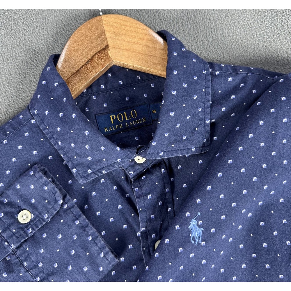 Polo Ralph Lauren Shirt Mens Medium‎ Navy Blue Geometric Nautical Prep Office